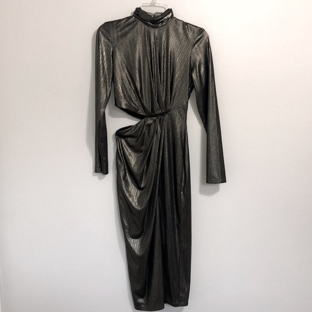 Midi Metallic Stripe Cut Out Dress NWOT